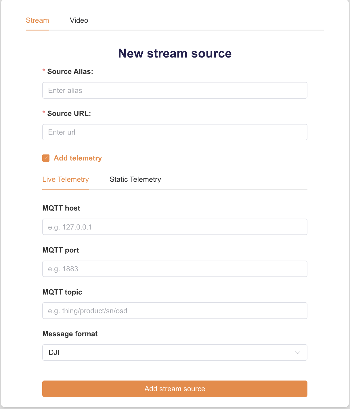 Add stream with live telemetry