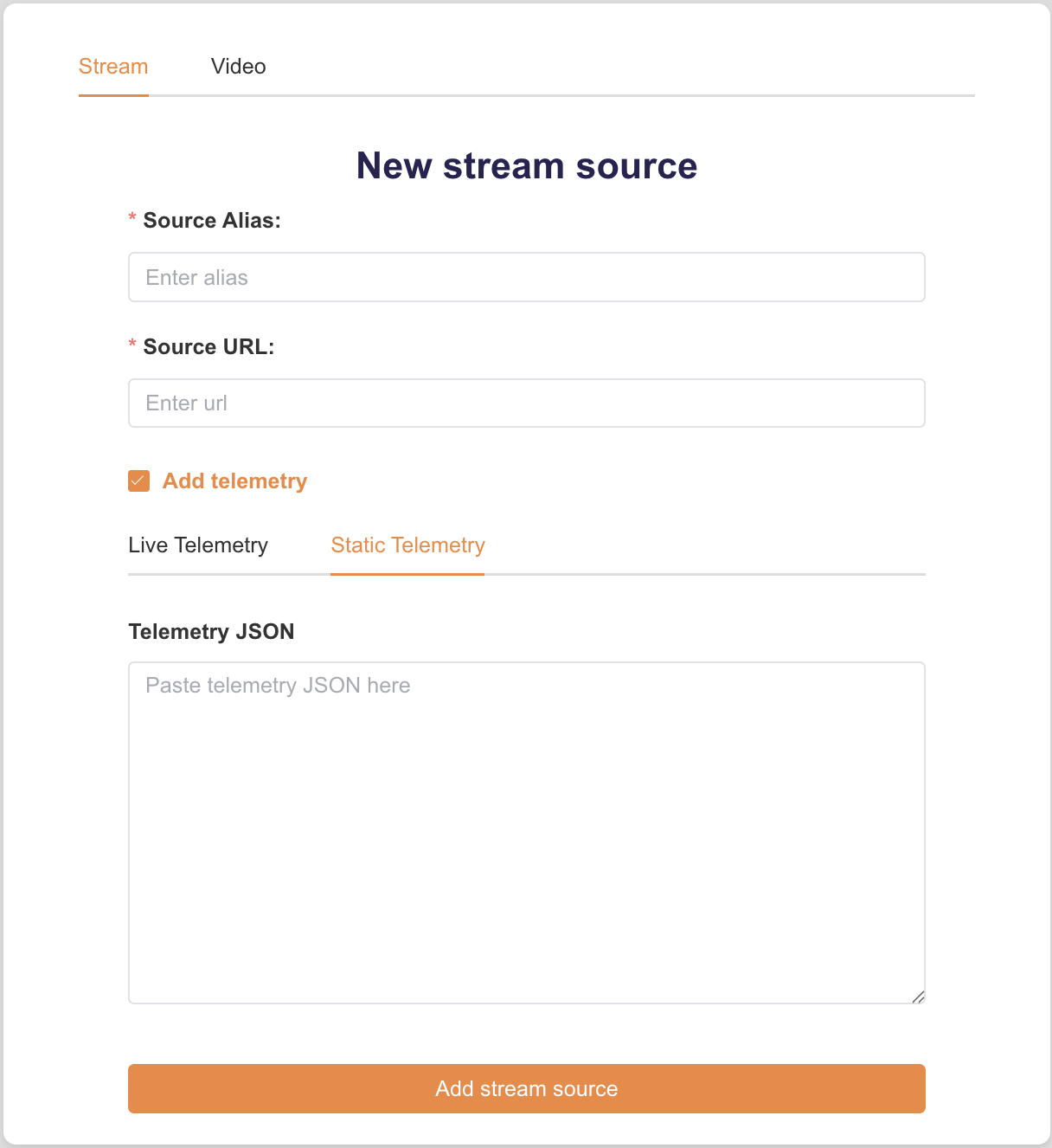 Add stream with live telemetry