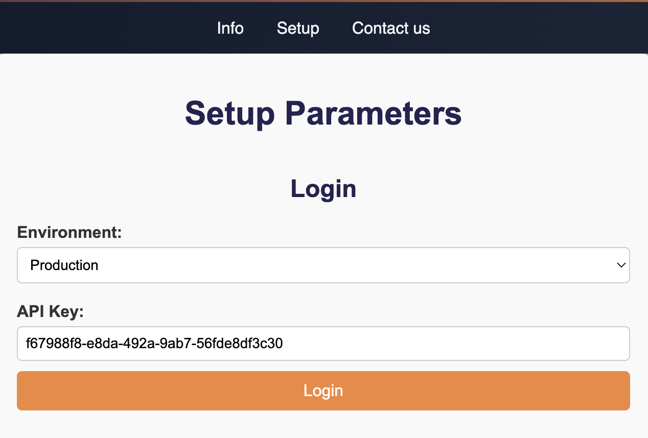Enter your API Key on the login screen for authentication