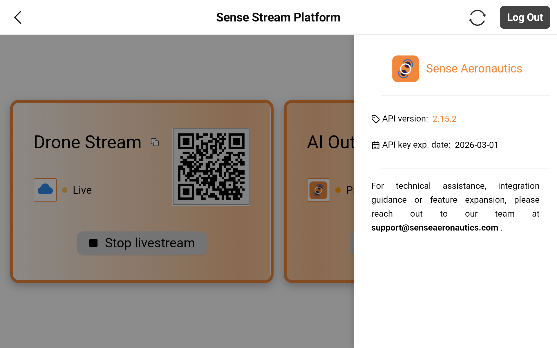 Sense stream API info panel